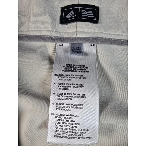 Adidas Performance Golf Pants Men's 38x30 Beige Flat Front Chino AE7006 Khaki - Picture 10 of 14